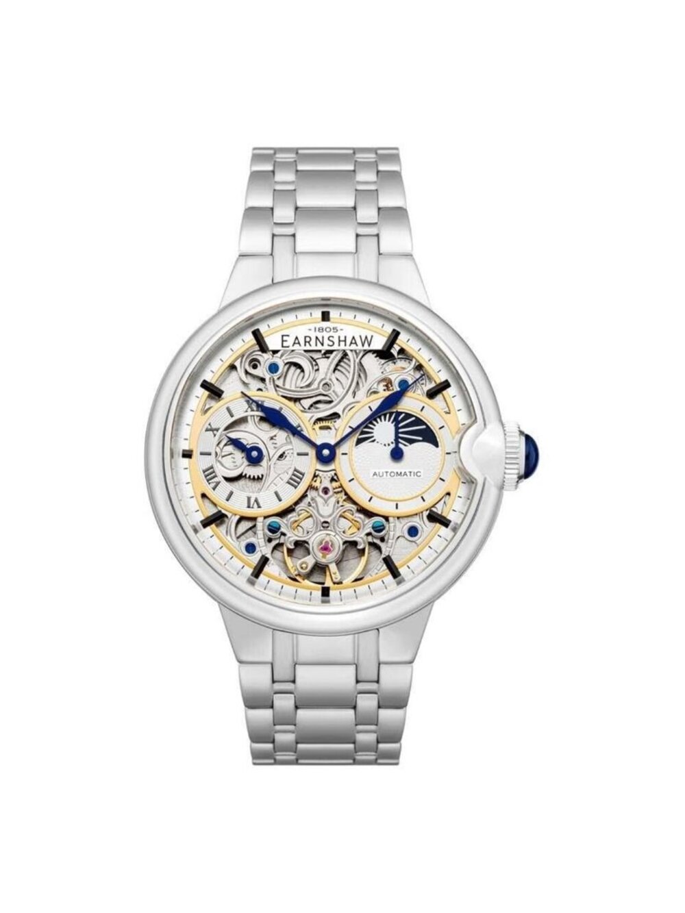 NWT Thomas Earnshaw Barallier Sun Moon Dual Time Chronograph Automatic Silver Di